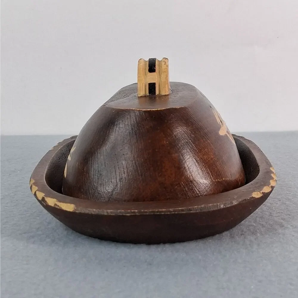 Dark Brown Oval Wooden Trinket Tray with Lid Wheat Carved on Lid